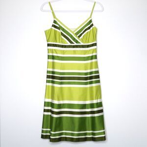 Ann Taylor Womens Striped Dress Size 2 Green‎ Lime 60s Cotton Sundress Classic